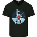 Space Rock Funny Astronaut Guitar Guitarist Mens V-Neck Cotton T-Shirt Black