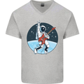 Space Rock Funny Astronaut Guitar Guitarist Mens V-Neck Cotton T-Shirt Sports Grey