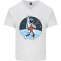 Space Rock Funny Astronaut Guitar Guitarist Mens V-Neck Cotton T-Shirt White