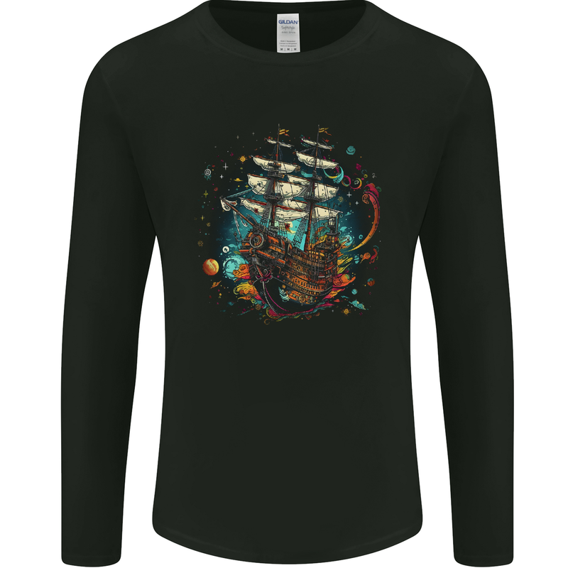Space Ship Fantasy Galleon Sailing Sailor Mens Long Sleeve T-Shirt Black