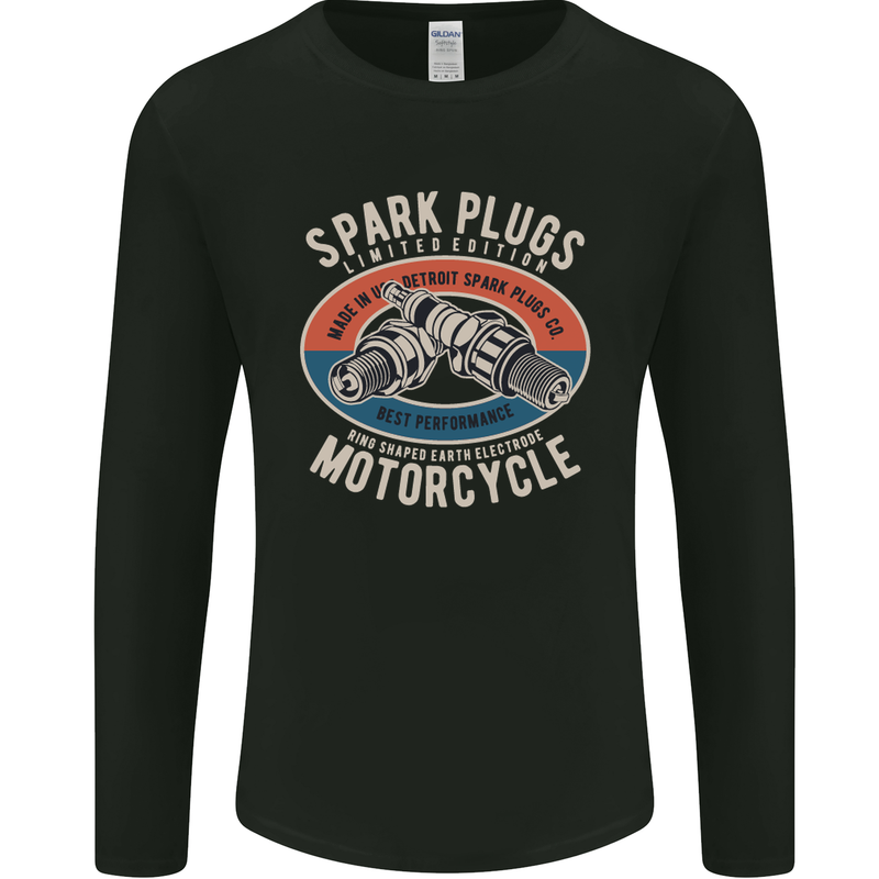 Spark Plugs Motorcycle Motorbie Biker Mens Long Sleeve T-Shirt Black