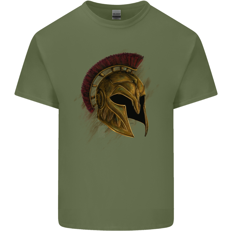Spartan Helmet Gym Bodybuilding Training Mens Cotton T-Shirt Tee Top Military Green