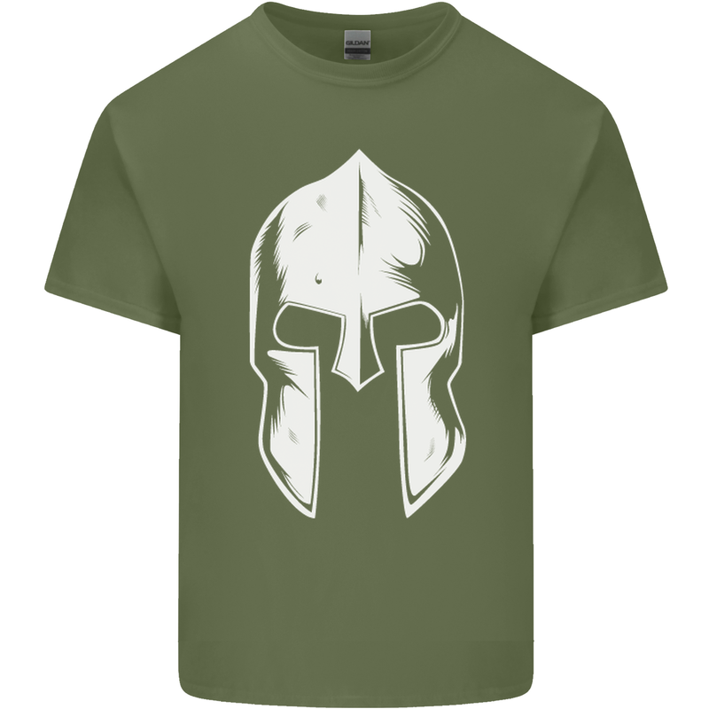 Spartan Helmet Weight Training Fitness Gym Mens Cotton T-Shirt Tee Top Military Green