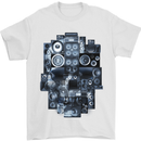 Speaker Skull Music Hi-Fi Mens T-Shirt Cotton Gildan White