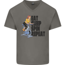Spinning Eat Sleep Spin Repeat Cycling Mens V-Neck Cotton T-Shirt Charcoal