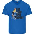 Spinning Eat Sleep Spin Repeat Cycling Mens V-Neck Cotton T-Shirt Royal Blue