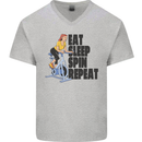 Spinning Eat Sleep Spin Repeat Cycling Mens V-Neck Cotton T-Shirt Sports Grey