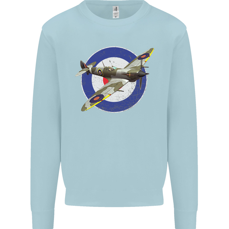 Spitfire MOD RAF WWII Fighter Plane British Kids Sweatshirt Jumper Light Blue