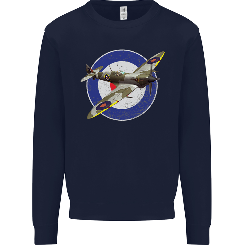 Spitfire MOD RAF WWII Fighter Plane British Kids Sweatshirt Jumper Navy Blue