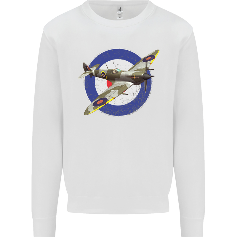 Spitfire MOD RAF WWII Fighter Plane British Kids Sweatshirt Jumper White