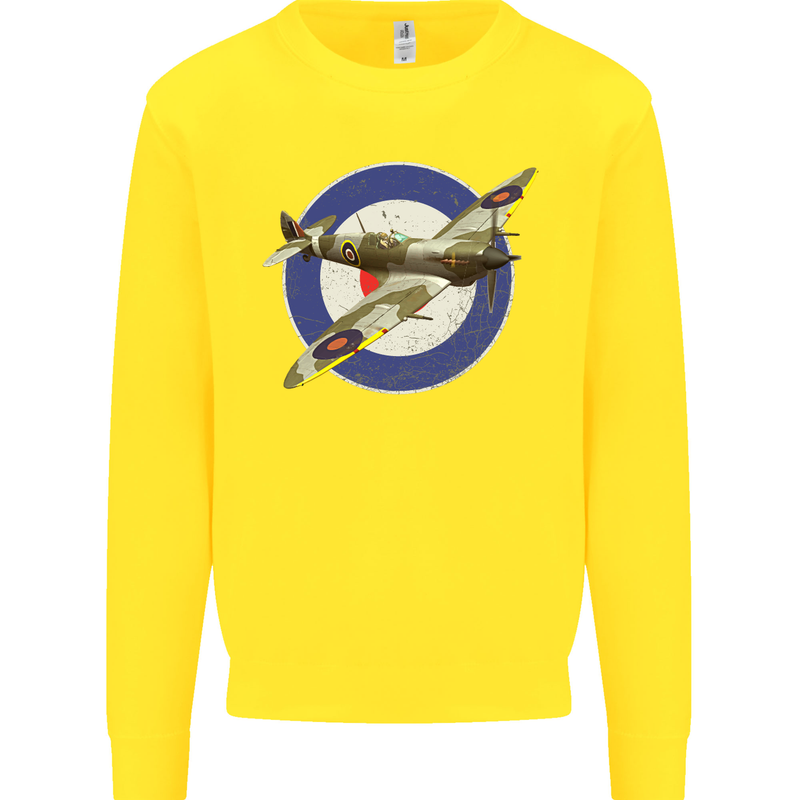 Spitfire MOD RAF WWII Fighter Plane British Kids Sweatshirt Jumper Yellow
