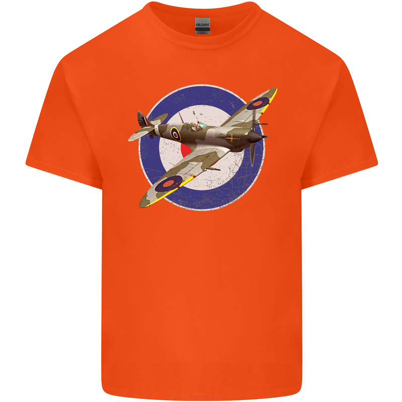 Spitfire MOD RAF WWII Fighter Plane British Kids T-Shirt Childrens Orange