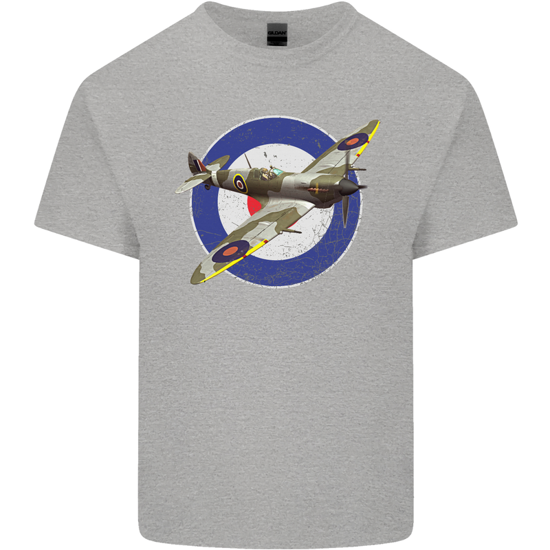 Spitfire MOD RAF WWII Fighter Plane British Kids T-Shirt Childrens Sports Grey