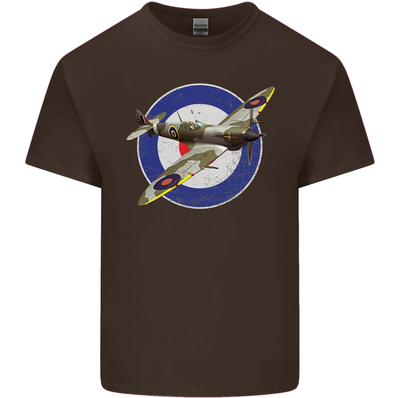 Spitfire MOD RAF WWII Fighter Plane British Mens Cotton T-Shirt Tee Top Dark Chocolate