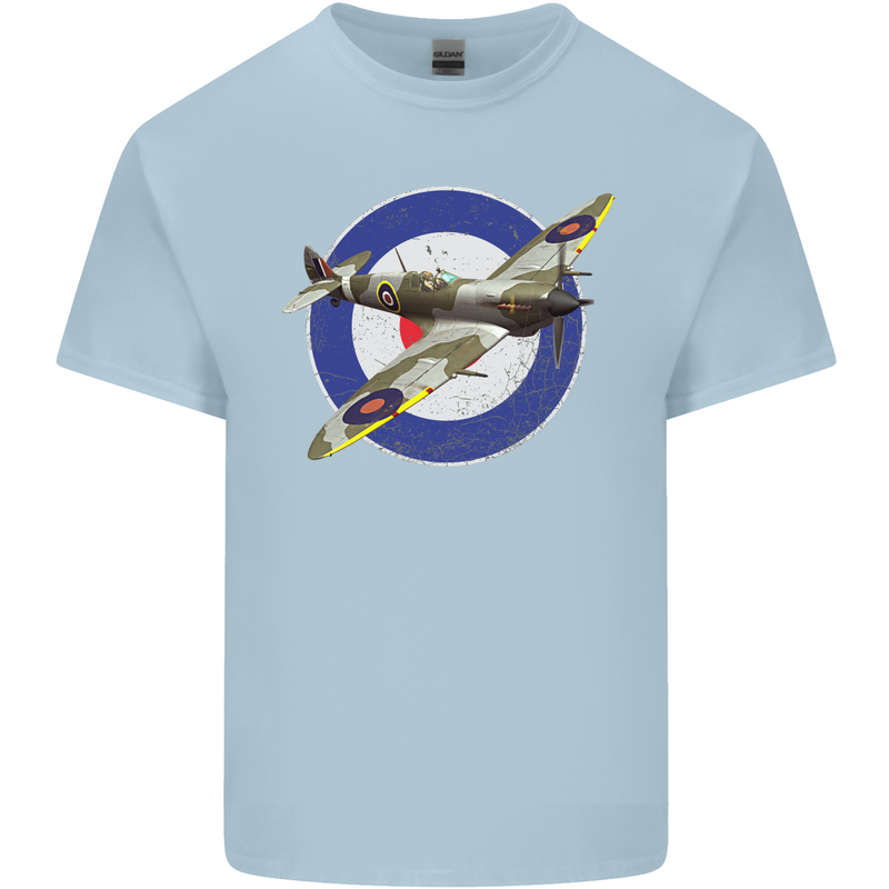 Spitfire MOD RAF WWII Fighter Plane British Mens Cotton T-Shirt Tee Top Light Blue