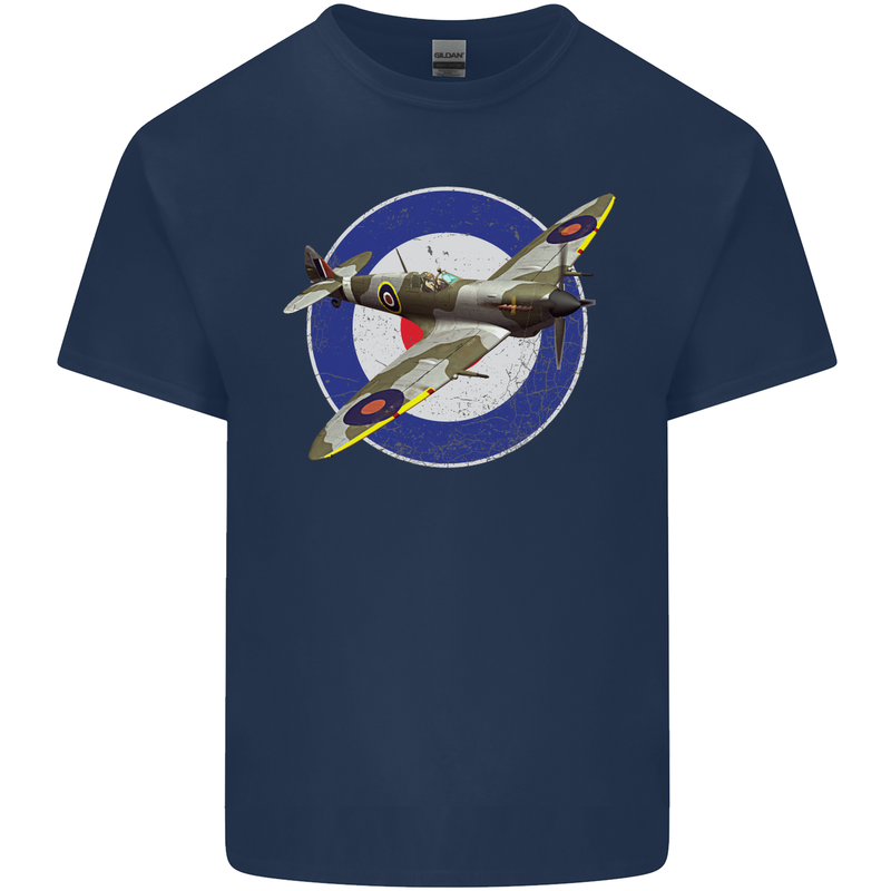 Spitfire MOD RAF WWII Fighter Plane British Mens Cotton T-Shirt Tee Top Navy Blue