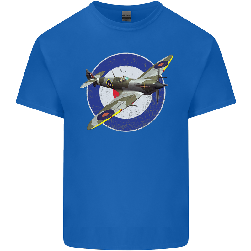 Spitfire MOD RAF WWII Fighter Plane British Mens Cotton T-Shirt Tee Top Royal Blue