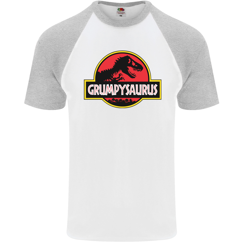 Grumpysaurus Funny Grumpy Old Git Man Mens S/S Baseball T-Shirt White/Sports Grey