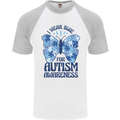 I Wear Blue For Autism Butterfly Autistic Mens S/S Baseball T-Shirt White/Sports Grey