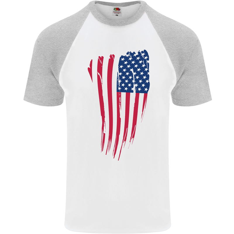 USA Stars & Stripes Flag July 4th America Mens S/S Baseball T-Shirt White/Sports Grey