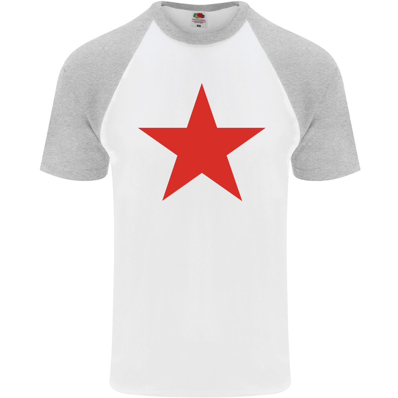 Red Star Army As Worn by Mens S/S Baseball T-Shirt White/Sports Grey