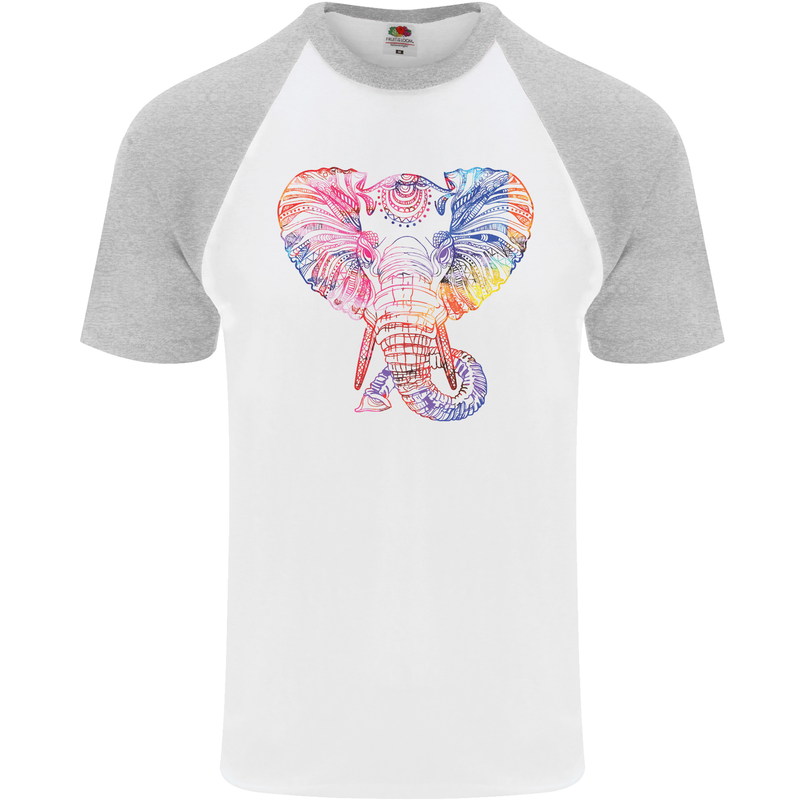 Mandala Art Elephant Contemporary Mens S/S Baseball T-Shirt White/Sports Grey