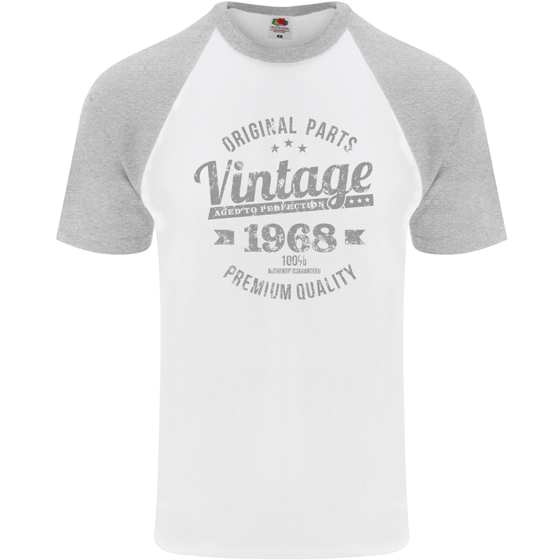 Vintage Year 55th Birthday 1968 Mens S/S Baseball T-Shirt White/Sports Grey
