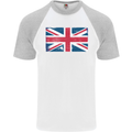 Distressed Union Jack Flag Great Britain Mens S/S Baseball T-Shirt White/Sports Grey