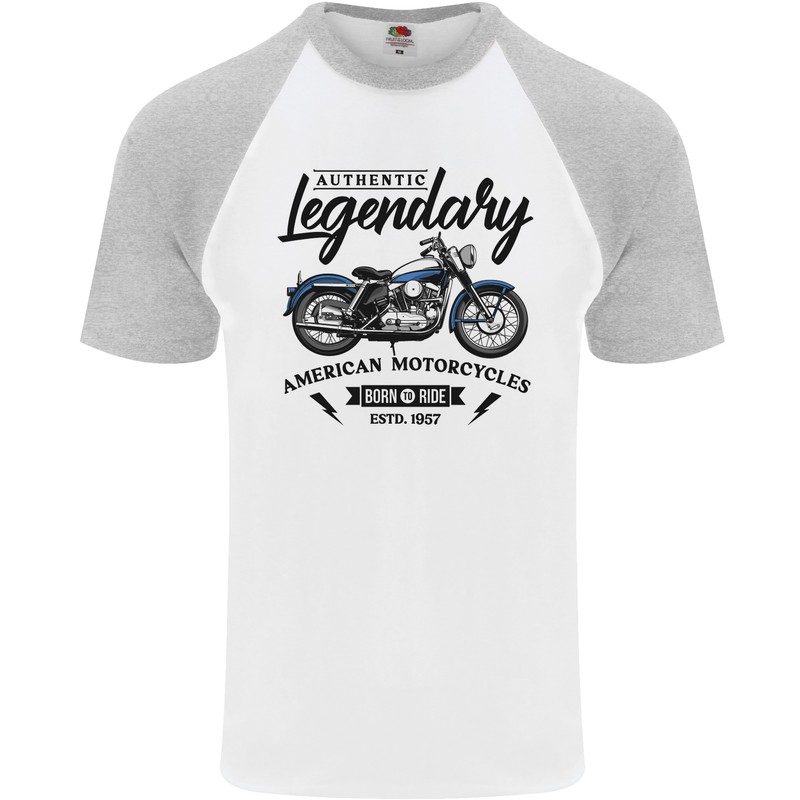 Legendary Motorcycles Biker Cafe Racer Mens S/S Baseball T-Shirt White/Sports Grey