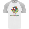 Dripping Rubik Cube Funny Puzzle Mens S/S Baseball T-Shirt White/Sports Grey