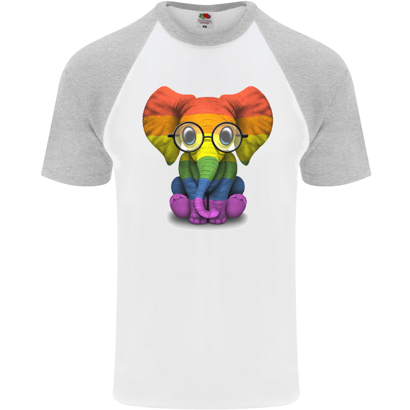 LGBT Elephant Gay Pride Day Awareness Mens S/S Baseball T-Shirt White/Sports Grey