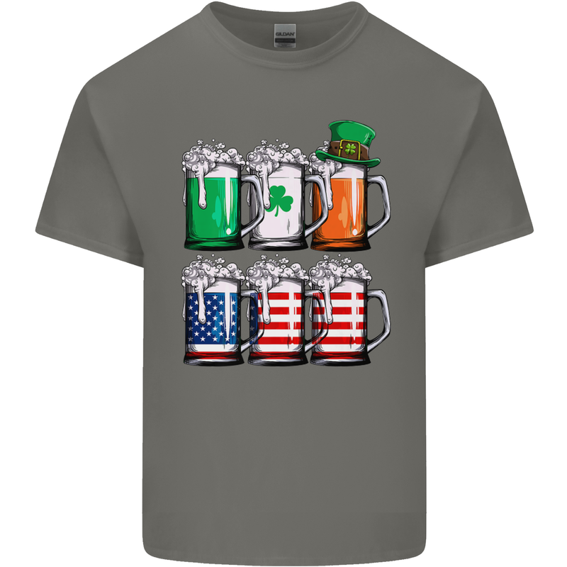 St Patricks Day Beer USA Irish American Mens Cotton T-Shirt Tee Top Charcoal