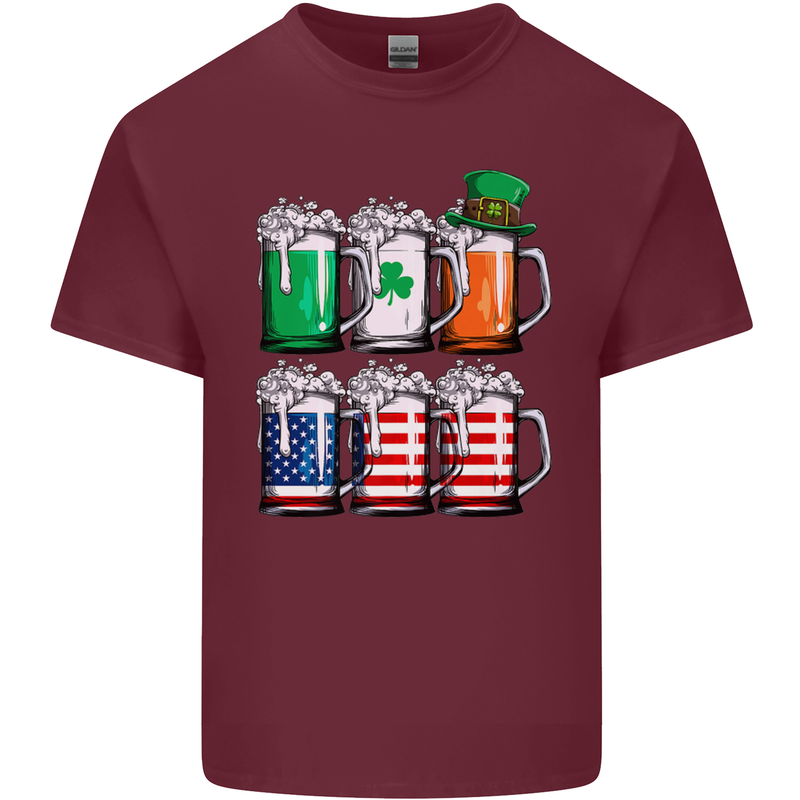 St Patricks Day Beer USA Irish American Mens Cotton T-Shirt Tee Top Maroon