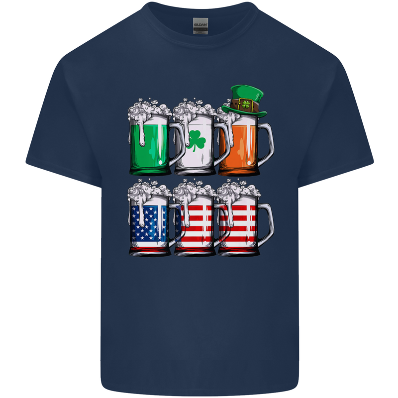 St Patricks Day Beer USA Irish American Mens Cotton T-Shirt Tee Top Navy Blue