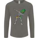 St Patricks Day Dabbing Skeleton Skull Mens Long Sleeve T-Shirt Charcoal