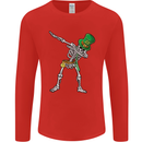 St Patricks Day Dabbing Skeleton Skull Mens Long Sleeve T-Shirt Red