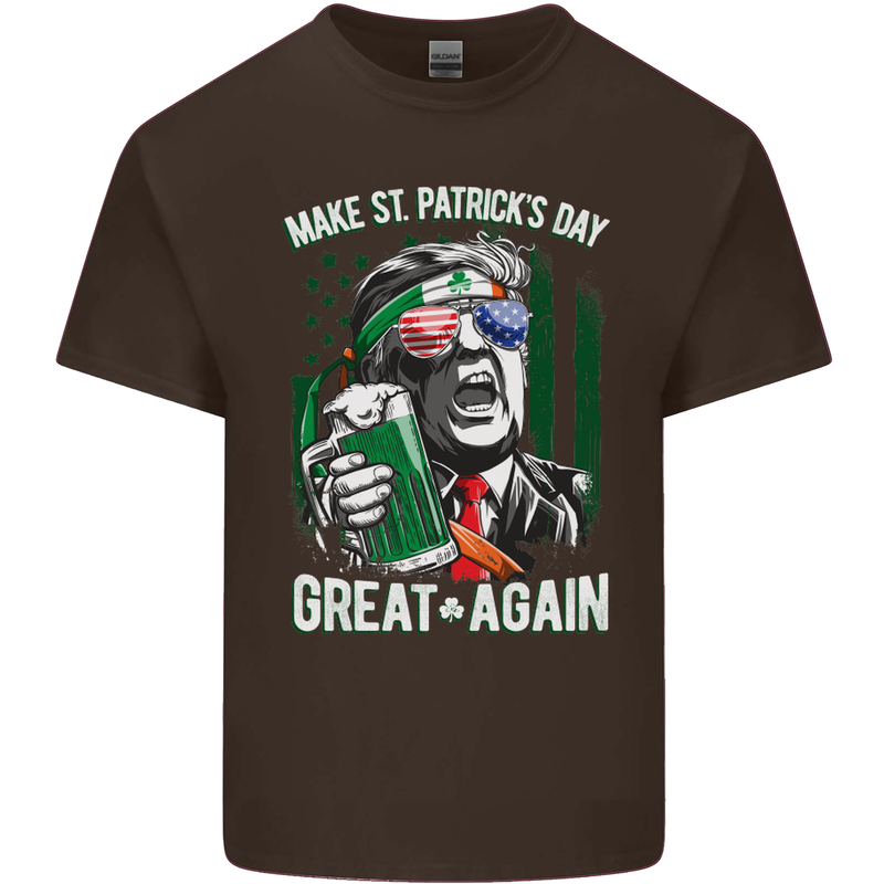 St Patricks Day Great Again Donald Trump Mens Cotton T-Shirt Tee Top Dark Chocolate