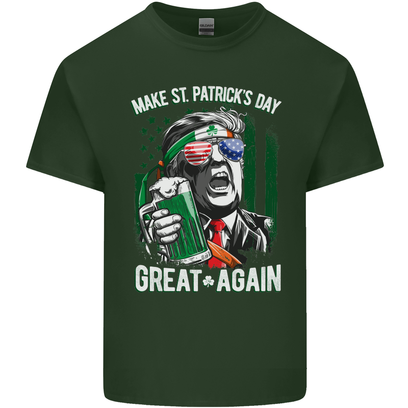 St Patricks Day Great Again Donald Trump Mens Cotton T-Shirt Tee Top Forest Green