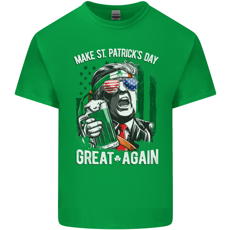 St Patricks Day Great Again Donald Trump Mens Cotton T-Shirt Tee Top Irish Green