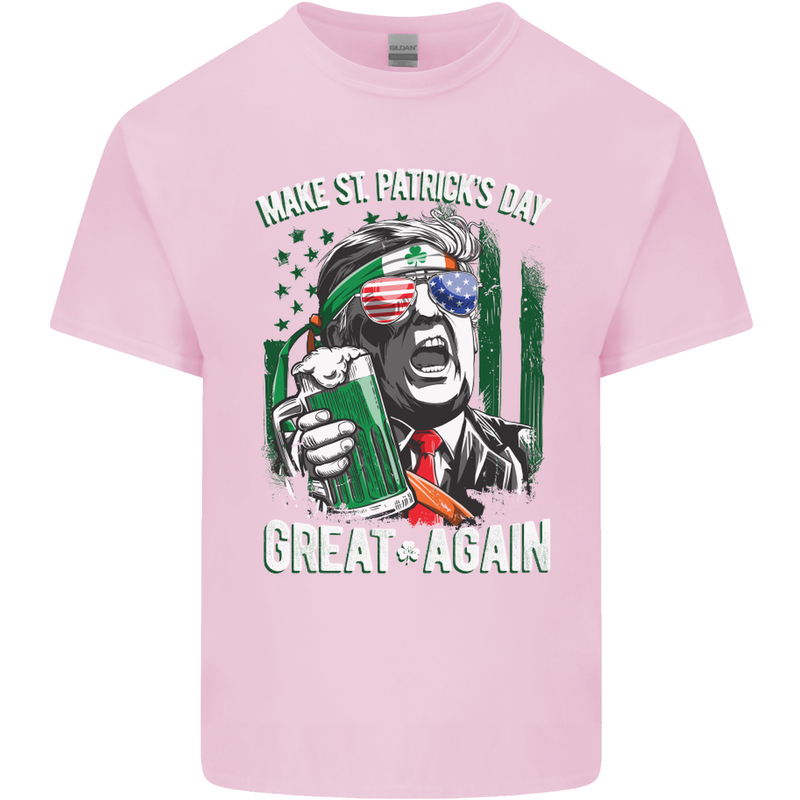 St Patricks Day Great Again Donald Trump Mens Cotton T-Shirt Tee Top Light Pink