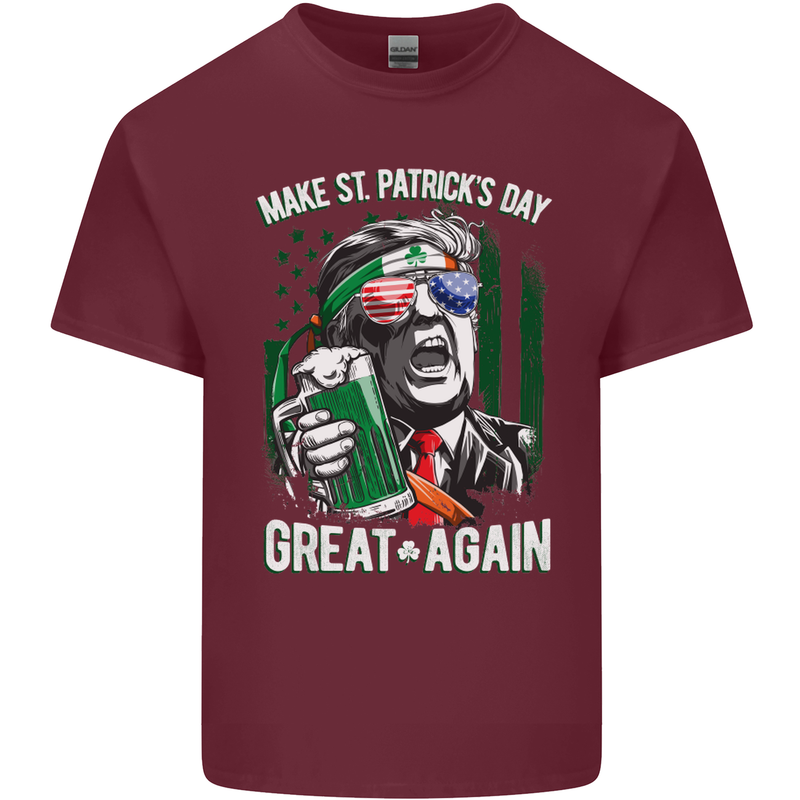 St Patricks Day Great Again Donald Trump Mens Cotton T-Shirt Tee Top Maroon
