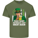 St Patricks Day Great Again Donald Trump Mens Cotton T-Shirt Tee Top Military Green