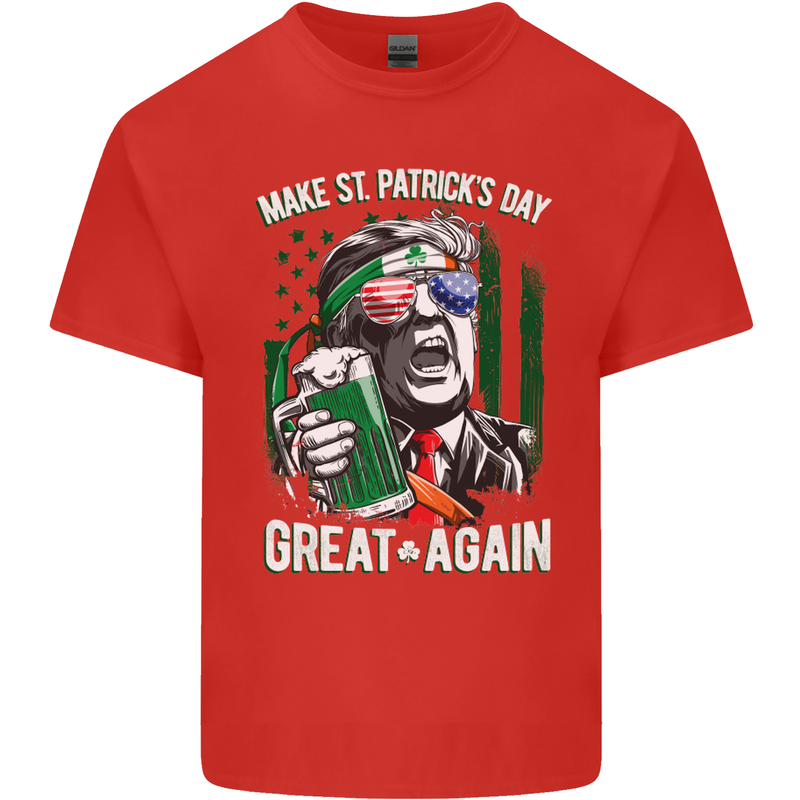 St Patricks Day Great Again Donald Trump Mens Cotton T-Shirt Tee Top Red