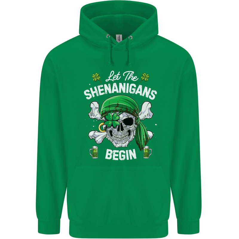 St Patricks Day Let the Shenanigans Begin Childrens Kids Hoodie Irish Green