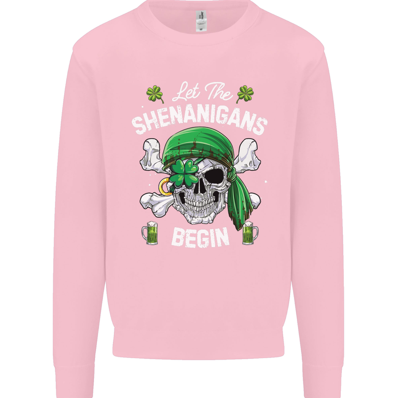 St Patricks Day Let the Shenanigans Begin Kids Sweatshirt Jumper Light Pink