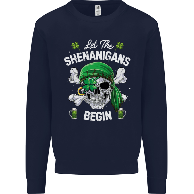 St Patricks Day Let the Shenanigans Begin Kids Sweatshirt Jumper Navy Blue
