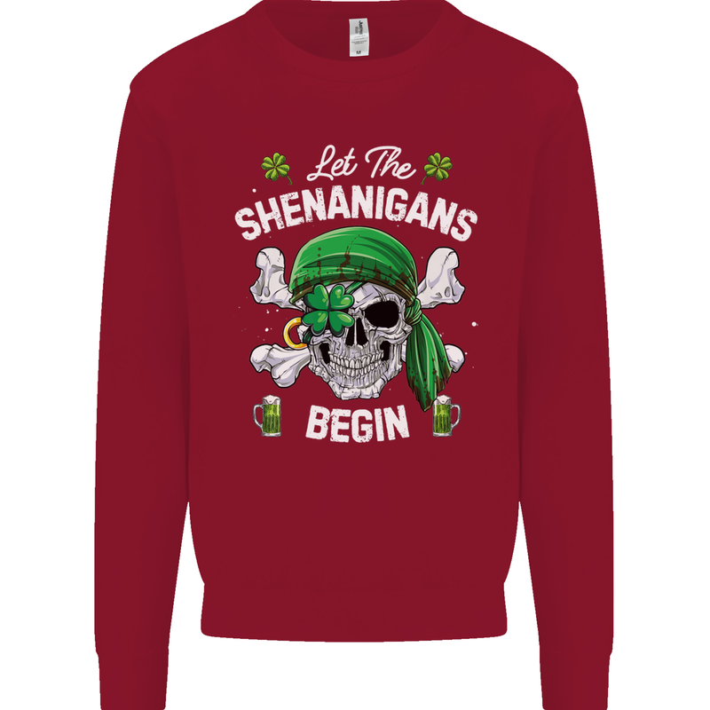 St Patricks Day Let the Shenanigans Begin Kids Sweatshirt Jumper Red