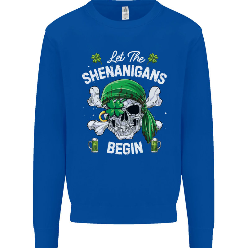 St Patricks Day Let the Shenanigans Begin Kids Sweatshirt Jumper Royal Blue