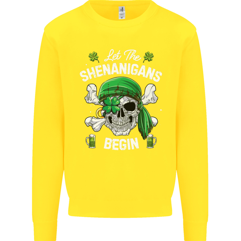 St Patricks Day Let the Shenanigans Begin Kids Sweatshirt Jumper Yellow