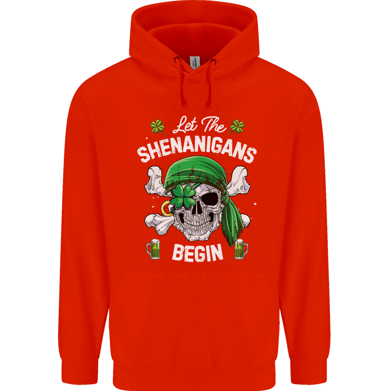 St Patricks Day Let the Shenanigans Begin Mens 80% Cotton Hoodie Bright Red